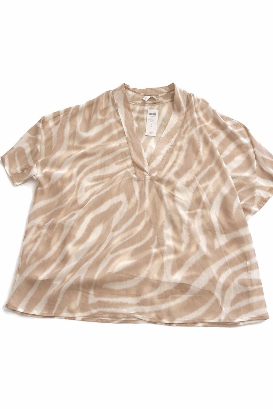 NWT Chico’s Tie Dye Stripe Tibet Taupe Tunic Top Size 2 US Medium New